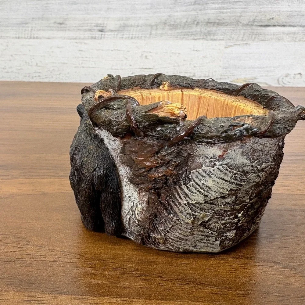 Serene Cabin Black Bear Resin Votive‎ Tea Light Candle Holder